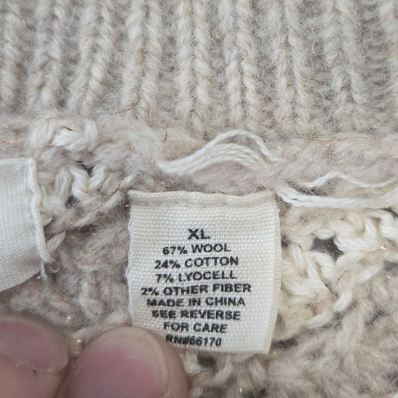 Sleeping on Snow Cream Taupe Striped Wool Blend Belted Cardigan Sweater Size XL - Picture 6 of 8